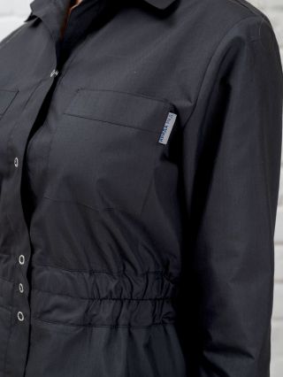 Халат 'ИРИДА' на кнопках (М-075Д) цв.чёрный, тк.тиси, (длин.рукав)