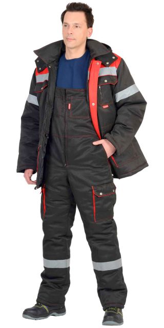 Костюм 'ТИТАН' утеплённый: куртка, п/комб. черный с красным и СОП-50мм.