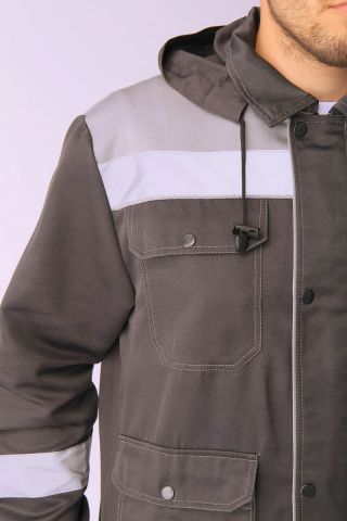 Костюм ТИТАН с СОП с капюшоном (тк.Смесовая) короткая куртка+п/к, т.серый/св.серый