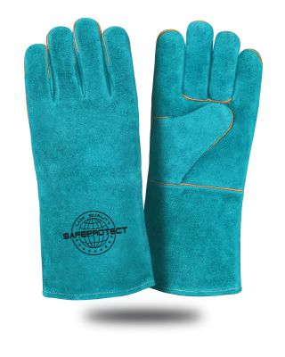 Краги спилковые КАМЧАТКА Safeprotect бирюзовые (меховые), р.10,5