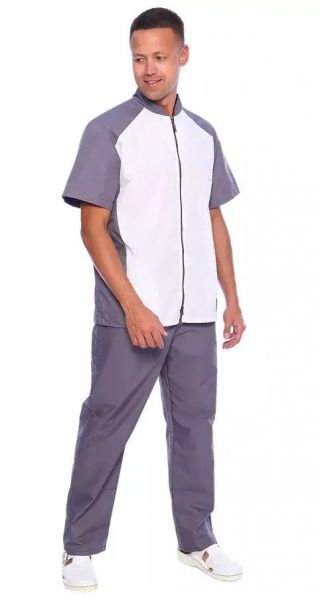 Костюм мед. мужской (М-02-90), тк.тиси, серый/бел.