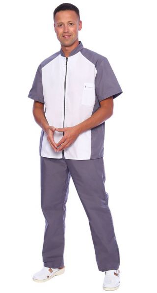 Костюм мед. мужской (М-02-90), тк.тиси, серый/бел.