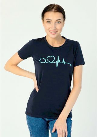 Футболка мед. с принтом, цв.т.синий