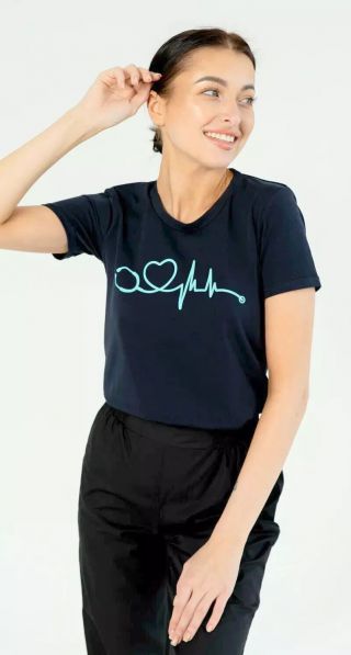 Футболка мед. с принтом, цв.т.синий