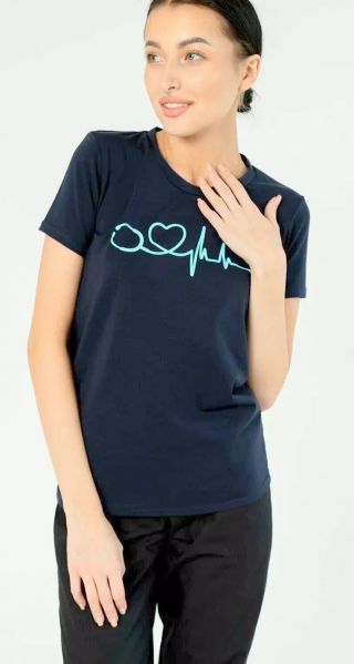 Футболка мед. с принтом, цв.т.синий