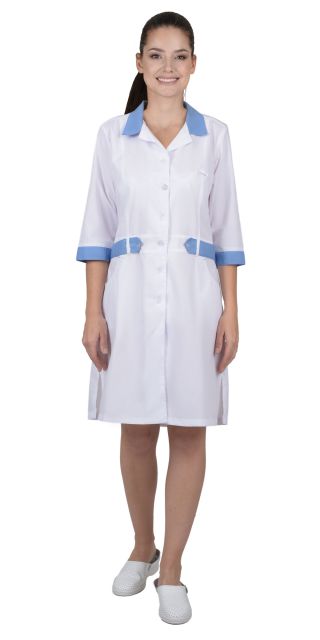 Халат ЕВА, тк.смесовая, цв.белый/голубой