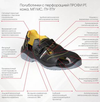 Полуботинки ПРОФИ РТ с перфорацией, ПУ-ТПУ, МП и МС, р.р. 48-52