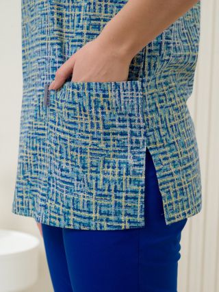 Блуза ИРИДА (М-201), тк.поплин, принт жёлт/бирюза