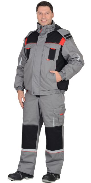 Костюм 'СТАН' зимний: куртка, п/к, средне-серый с черной и красной отделкой