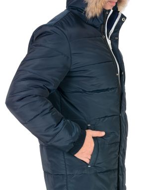Куртка 'ФОРВАРД' : зимняя, опушка нат.мех, цв. т-синий