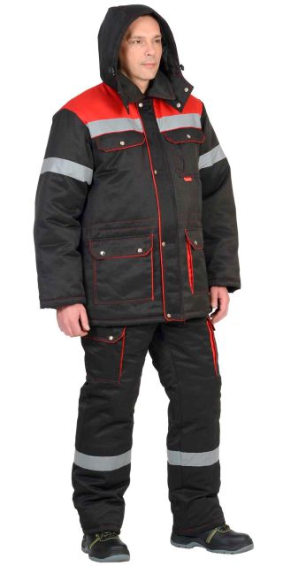 Костюм 'ТИТАН' утеплённый: куртка, п/комб. черный с красным и СОП-50мм.