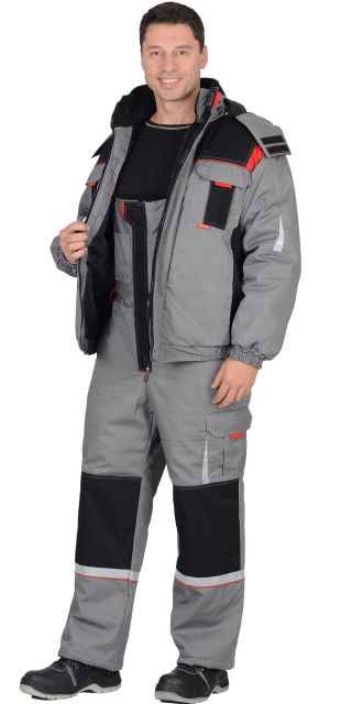 Костюм 'СТАН' зимний: куртка, п/к, средне-серый с черной и красной отделкой
