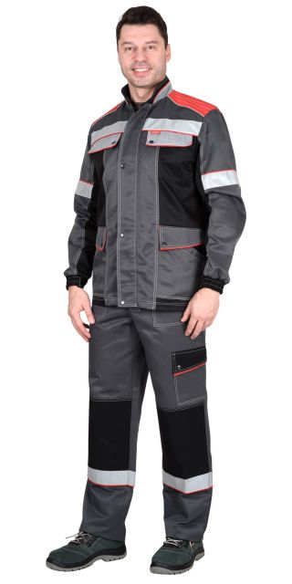 Костюм 'ПОЛИНОМ' куртка, брюки т.серый со светло-серым/ чёрным и красным
