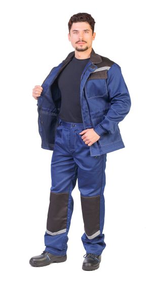 Костюм 'УДАРНИК' летний куртка, брюки т-синий с черным и СОП