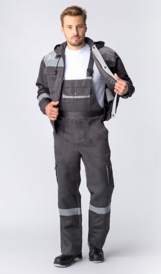 Костюм Титан СОП с капюшоном (тк.Смесовая) короткая куртка+п/к, т.серый/св.серый