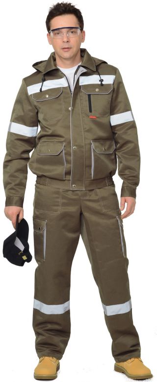 Костюм 'ТИТАН' тк.CROWN-230 куртка короткая, п/комб. хаки с СОП (64-66 размеры)