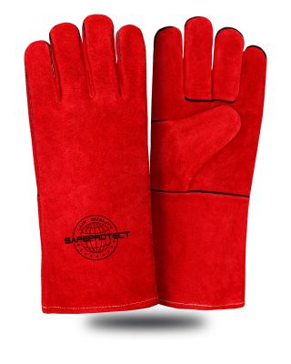 Краги спилковые ЯМАЛ Safeprotect красные (флисовая подкладка) р.10,5