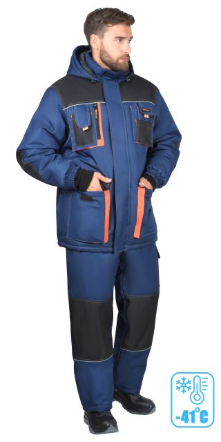 Костюм МАНХЕТТЕН утеплённый с брюками, цв.т.синий/чёрн/оранж