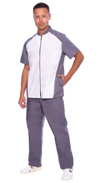 Костюм мед. мужской (М-02-90), тк.тиси, серый/бел.